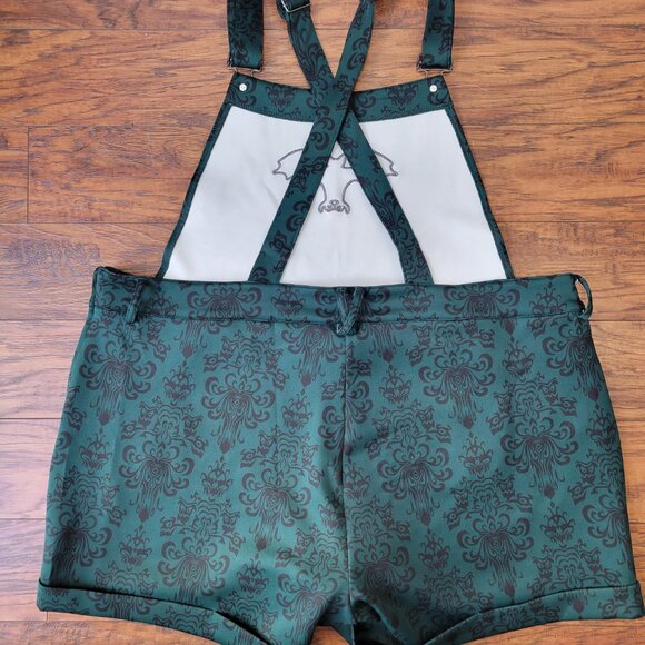 Hot Topic Disney HAUNTED MANSION Green Wallpaper Gargoyle Shortalls sz 3 NWT - Picture 5 of 6